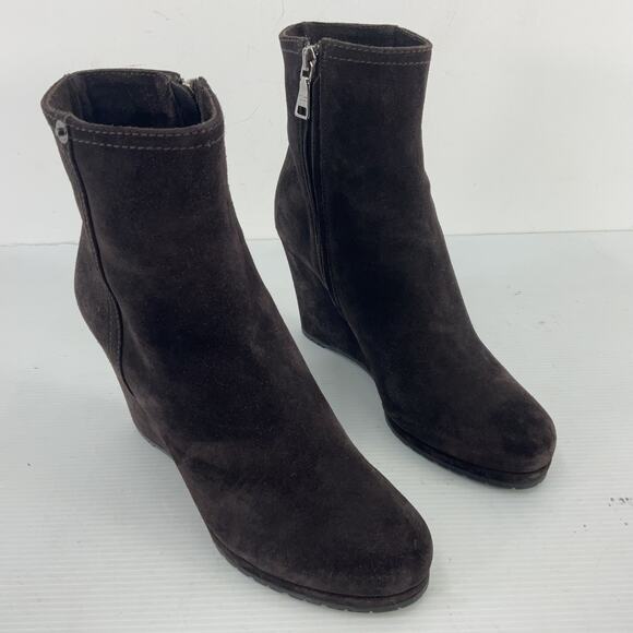 PRADA Brown Suede Leather Ankle Wedge Boots Women’s Size 8.5 Preowned - Picture 2 of 8